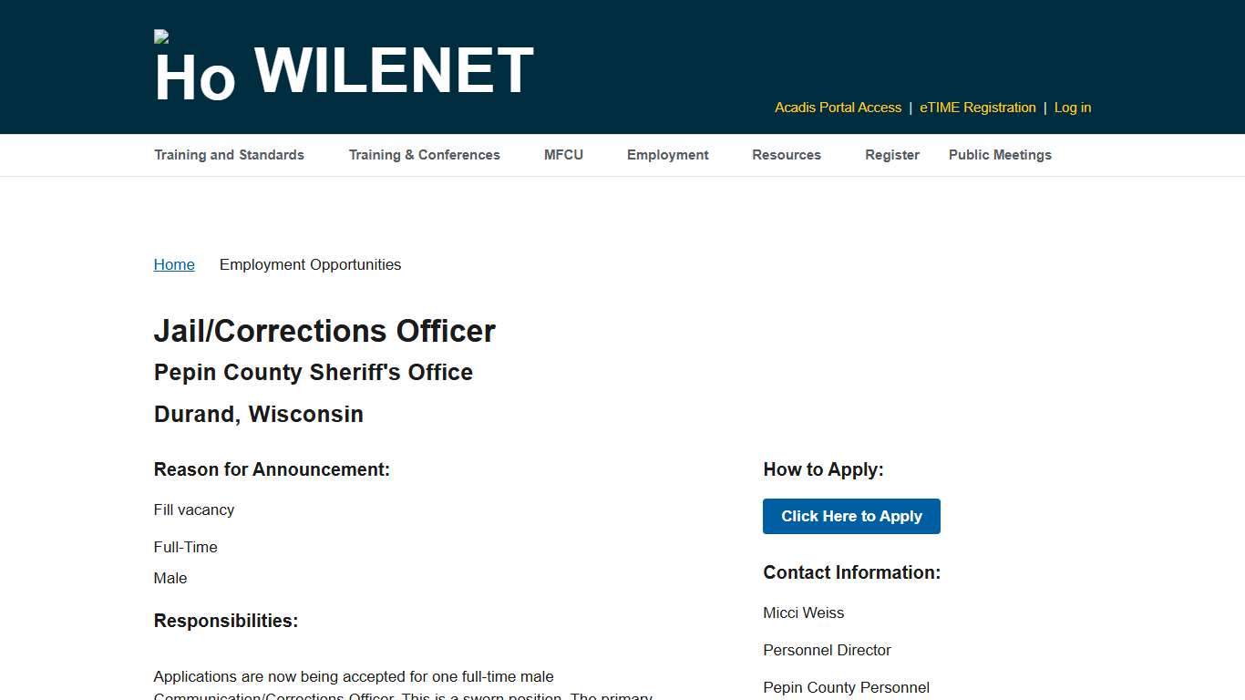 6728-Pepin County Sheriff's Office-Jail/Corrections Officer WILENET