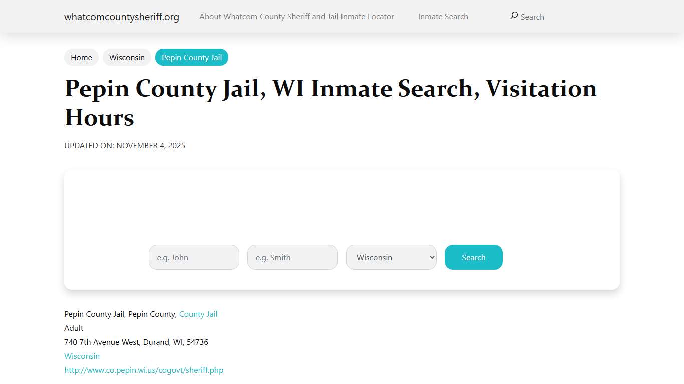 Pepin County Jail, WI Inmate Search, Visitation Hours